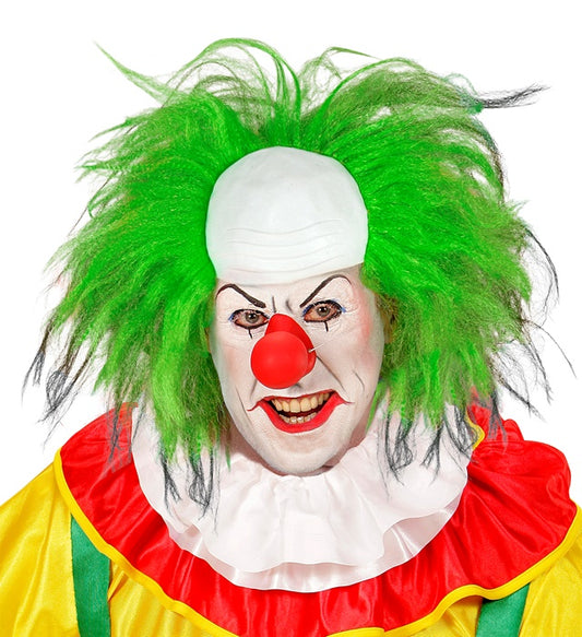 Clownglatze mit grünen Haaren in Box für Fasnacht und Karneval