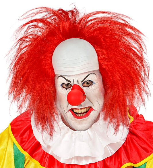 Clownglatze mit leuchtend roten Haaren in Geschenkbox, Fasnacht Zubehör