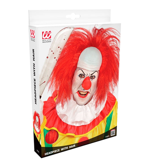 Clownglatze mit leuchtend roten Haaren in Geschenkbox, Fasnacht Zubehör