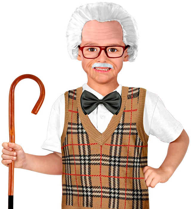 Opa-Perücke mit Glatze, Schnurrbart und Brille in Box