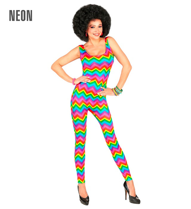 70er Jahre Groovy Style Bodysuit mit buntem Retro-Muster für Fasnacht
