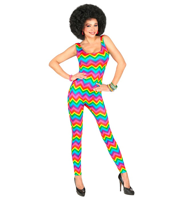 70er Jahre Groovy Style Bodysuit mit buntem Retro-Muster für Fasnacht