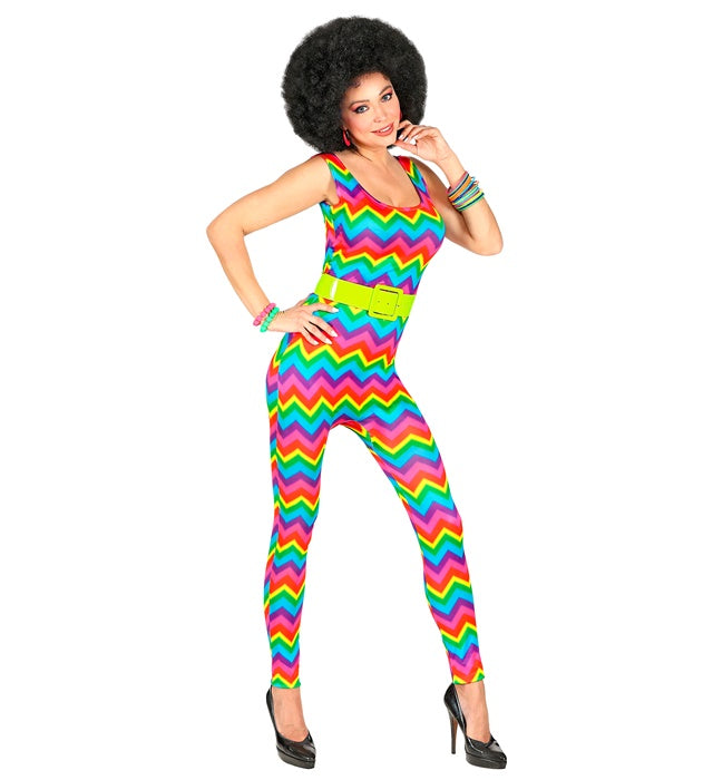 70er Jahre Groovy Style Bodysuit mit buntem Retro-Muster für Fasnacht