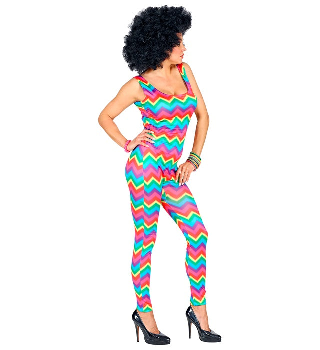 70er Jahre Groovy Style Bodysuit mit buntem Retro-Muster für Fasnacht