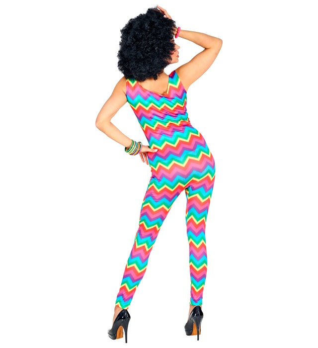 70er Jahre Groovy Style Bodysuit mit buntem Retro-Muster für Fasnacht