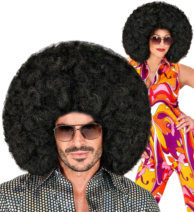 Übergrosse schwarze Afro-Perücke in Box für Fasnacht und Karneval