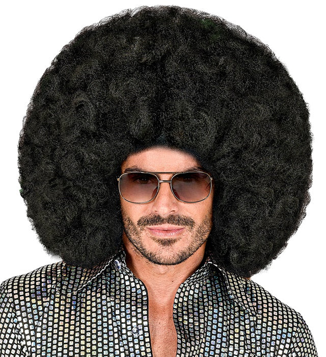 Übergrosse schwarze Afro-Perücke in Box für Fasnacht und Karneval