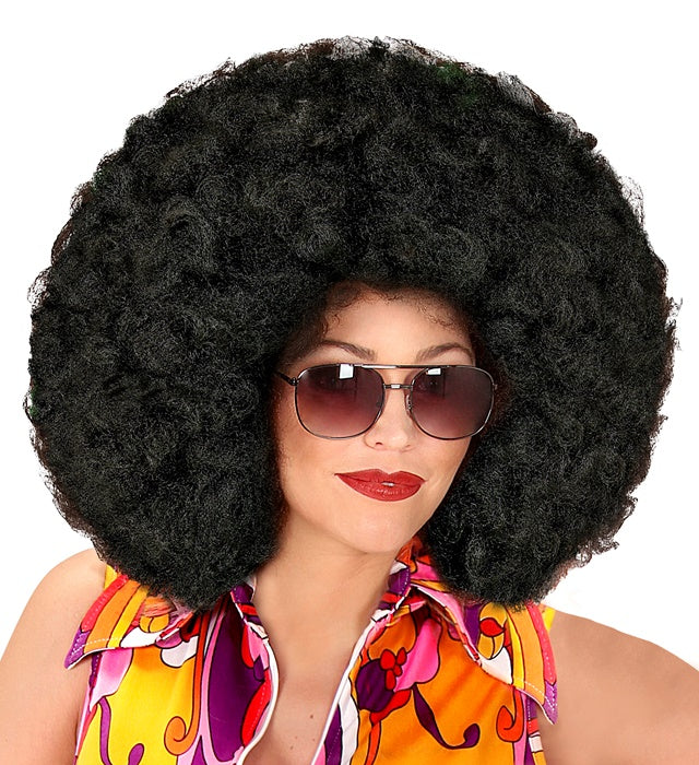 Übergrosse schwarze Afro-Perücke in Box für Fasnacht und Karneval