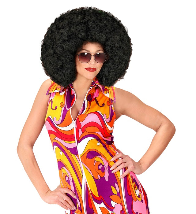 Übergrosse schwarze Afro-Perücke in Box für Fasnacht und Karneval