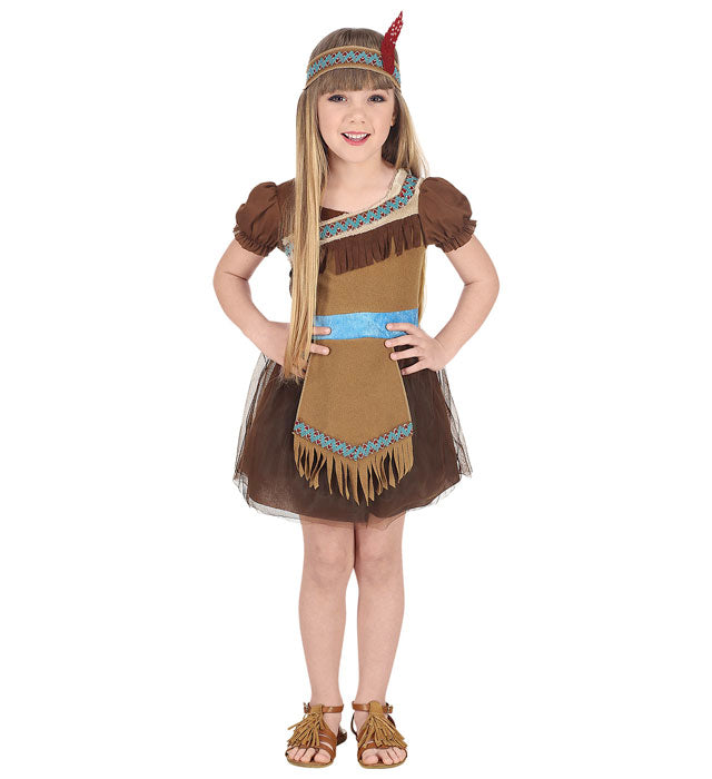 Indianerin Kostüm Damen mit Kleid, Tutu und Feder-Stirnband für Fasnacht