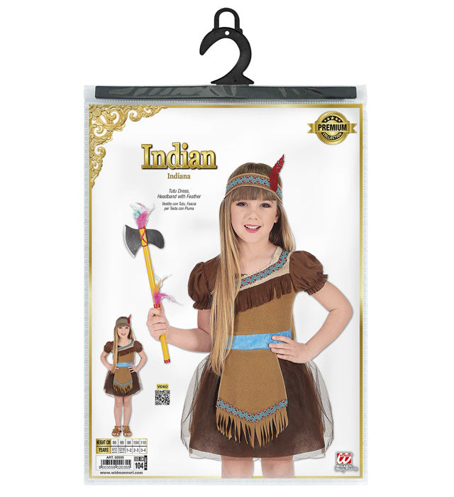 Indianerin Kostüm Damen mit Kleid, Tutu und Feder-Stirnband für Fasnacht