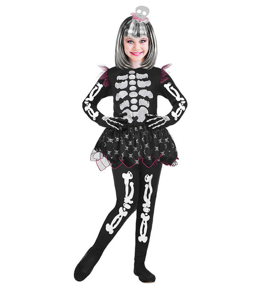 Skelett-Kostüm mit Bluse, Tutu, Hose und Kopfbedeckung für Fasnacht