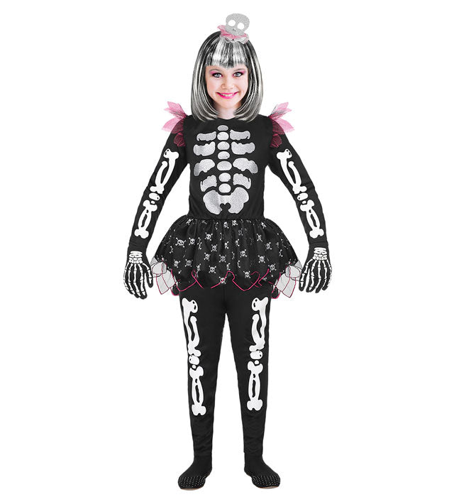 Skelett-Kostüm mit Bluse, Tutu, Hose und Kopfbedeckung für Fasnacht
