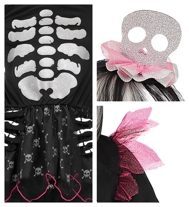 Skelett-Kostüm mit Bluse, Tutu, Hose und Kopfbedeckung für Fasnacht