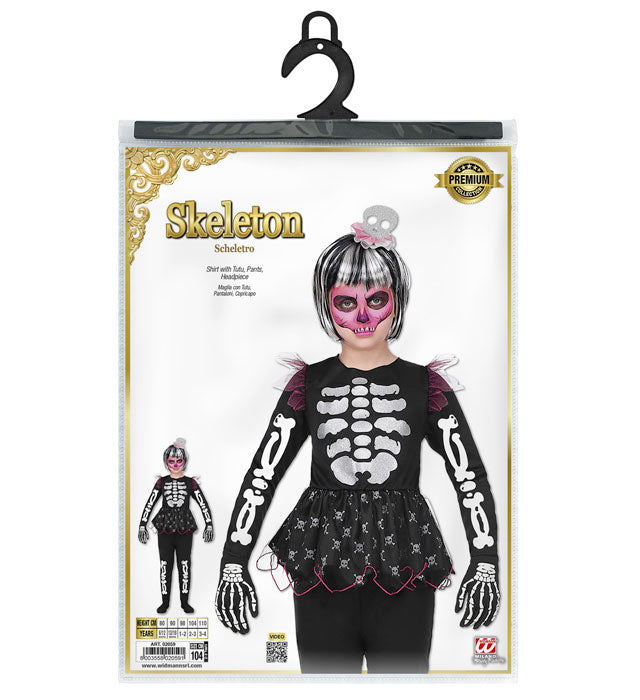 Skelett-Kostüm mit Bluse, Tutu, Hose und Kopfbedeckung für Fasnacht