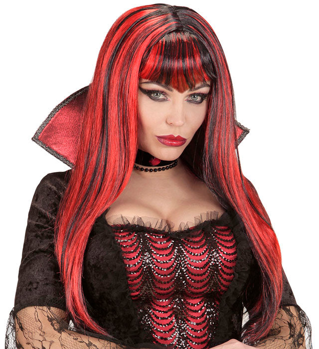 Vampirin Perücke lange schwarze Haare für Halloween und Fasnacht