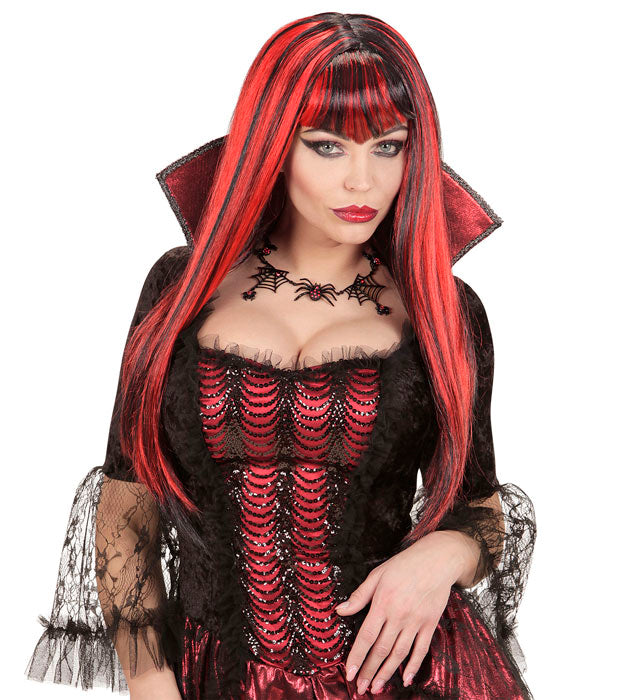 Vampirin Perücke lange schwarze Haare für Halloween und Fasnacht