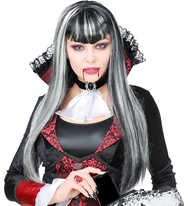 Vampirin Perücke in tiefschwarz für Fasnacht und Halloween