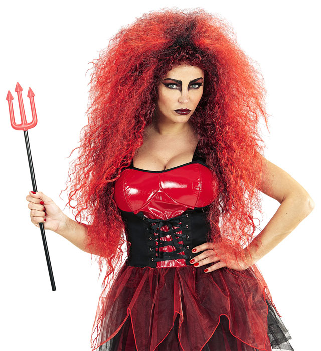 Rote wilde Teufel-Perücke für Fasnacht und Halloween auf weissem Hintergrund