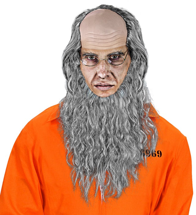 AMISH Mann Glatze mit Bart und Brille als Kostümzubehör für Fasnacht
