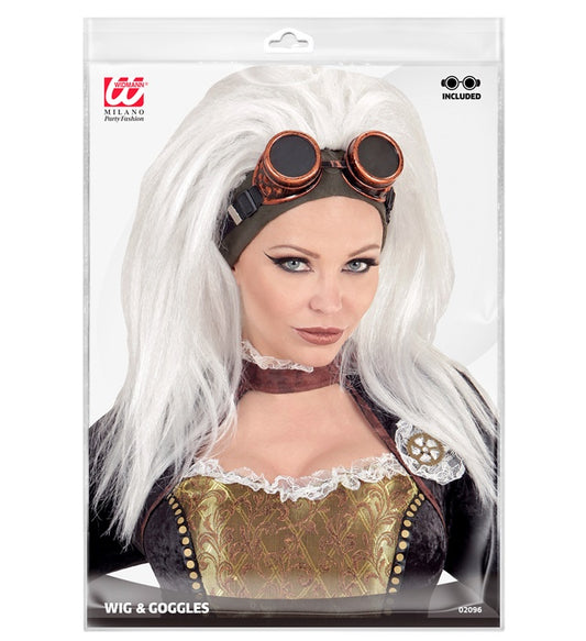 Steampunk Perücke mit Brille auf weißem Hintergrund