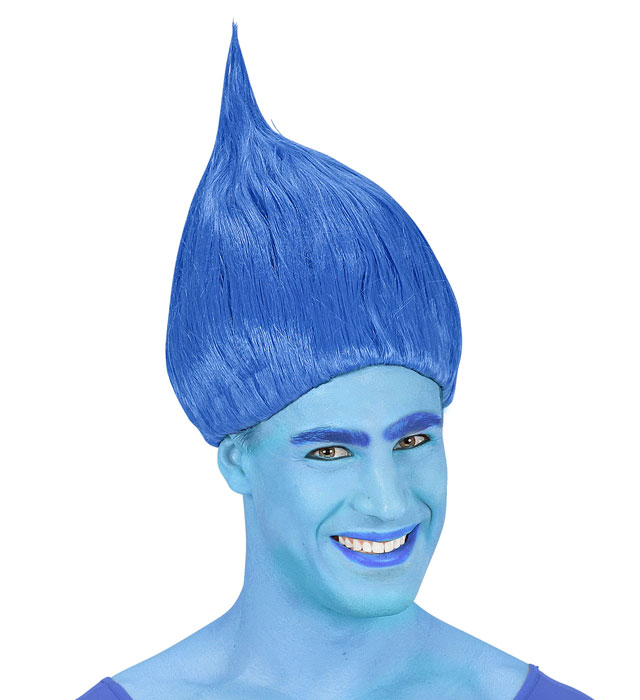 Leuchtend blaue Trollperücke als auffälliges Fasnachtskostümzubehör
