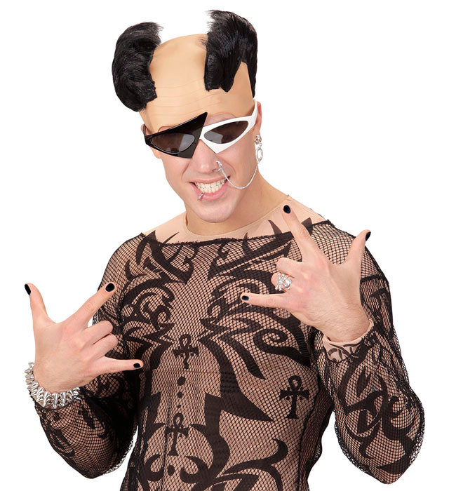 Doppelte schwarze Punker-Irokesen-Perücke für Fasnacht und Karneval