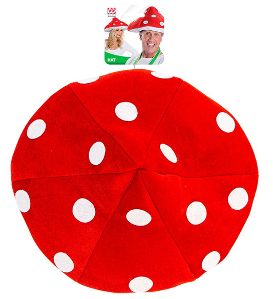 Roter Fliegenpilz-Hut mit weißen Punkten für Fasnacht und Karneval