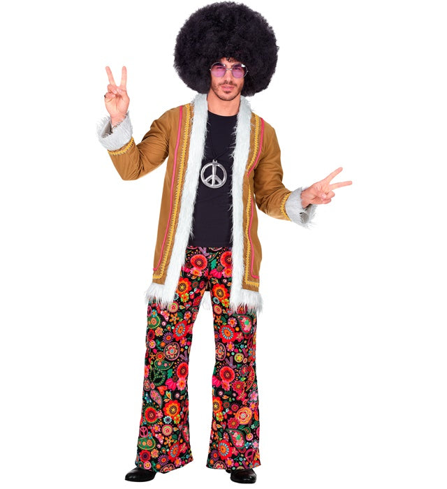 Woodstock Hippie Kostüm bestehend aus bunter Jacke und Hose im 60er-Jahre Stil