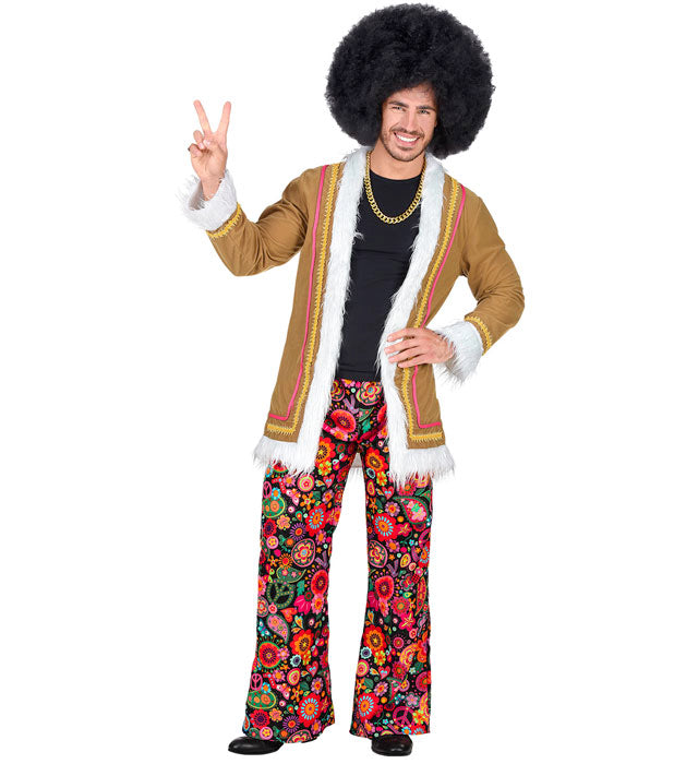 Woodstock Hippie Kostüm bestehend aus bunter Jacke und Hose im 60er-Jahre Stil