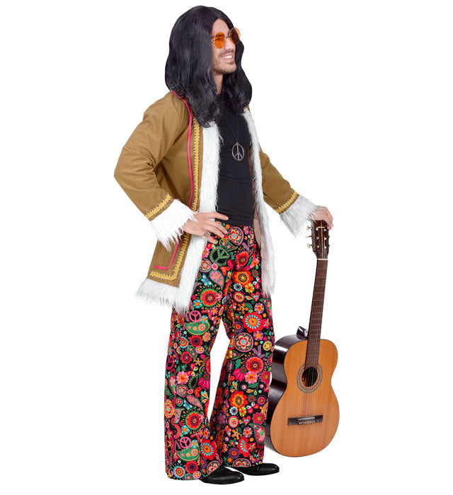 Woodstock Hippie Kostüm bestehend aus bunter Jacke und Hose im 60er-Jahre Stil