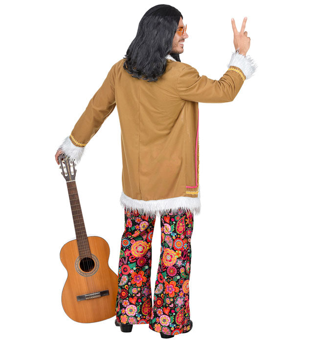 Woodstock Hippie Kostüm bestehend aus bunter Jacke und Hose im 60er-Jahre Stil