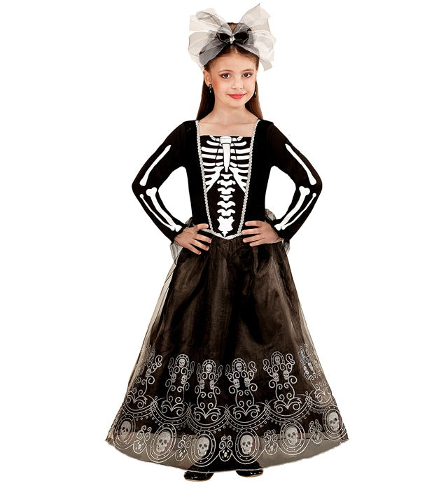 SKELETRIA Kostüm bestehend aus Kleid mit Tüllrock und Haarreif mit Schleife