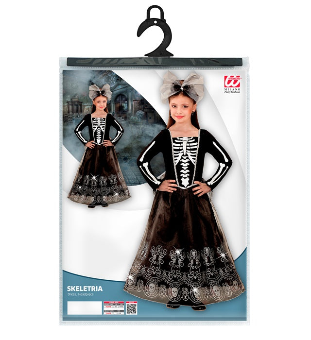 SKELETRIA Kostüm bestehend aus Kleid mit Tüllrock und Haarreif mit Schleife