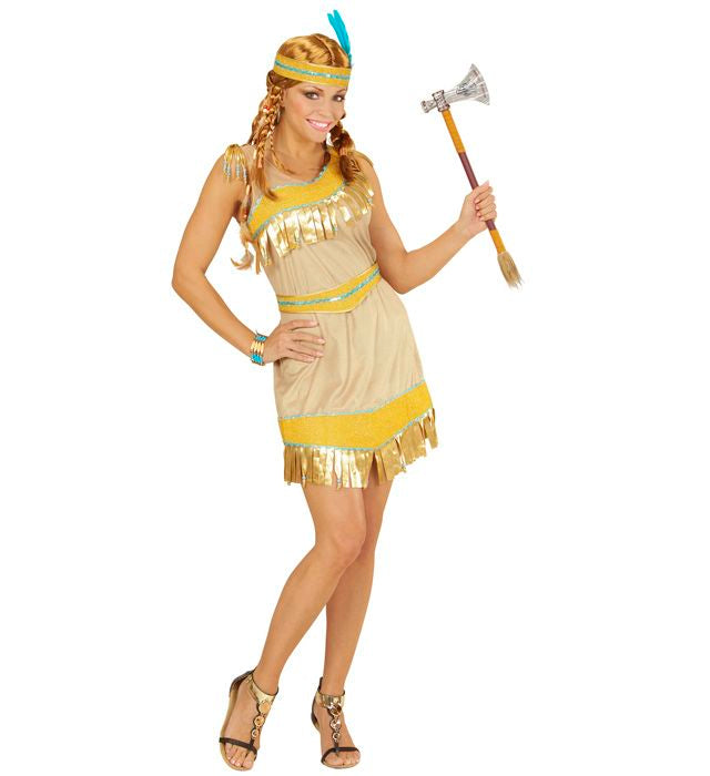 Indianerinnen-Kostüm bestehend aus Kleid, Gürtel und Haarband für Fasnacht