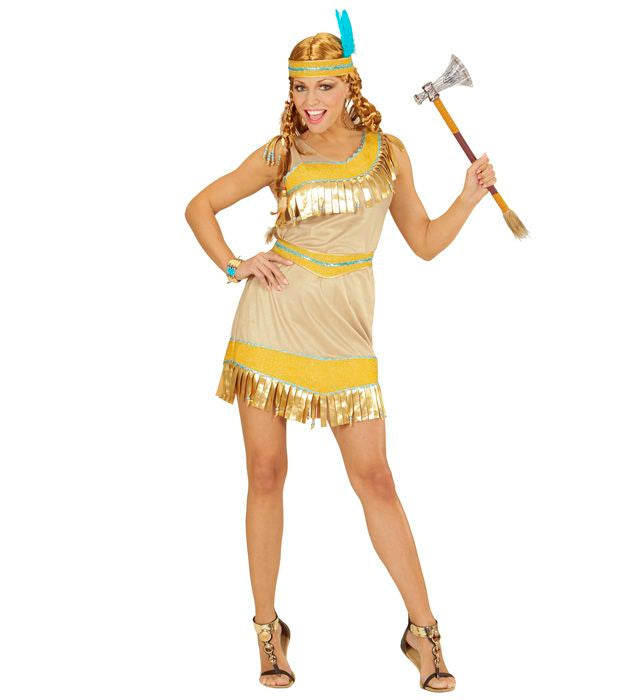 Indianerinnen-Kostüm bestehend aus Kleid, Gürtel und Haarband für Fasnacht