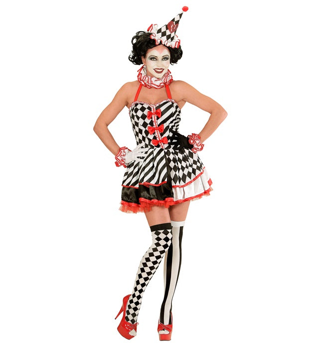 Pierrot Girl Kostüm mit Kleid, Halskrause, Manschetten und Minihut