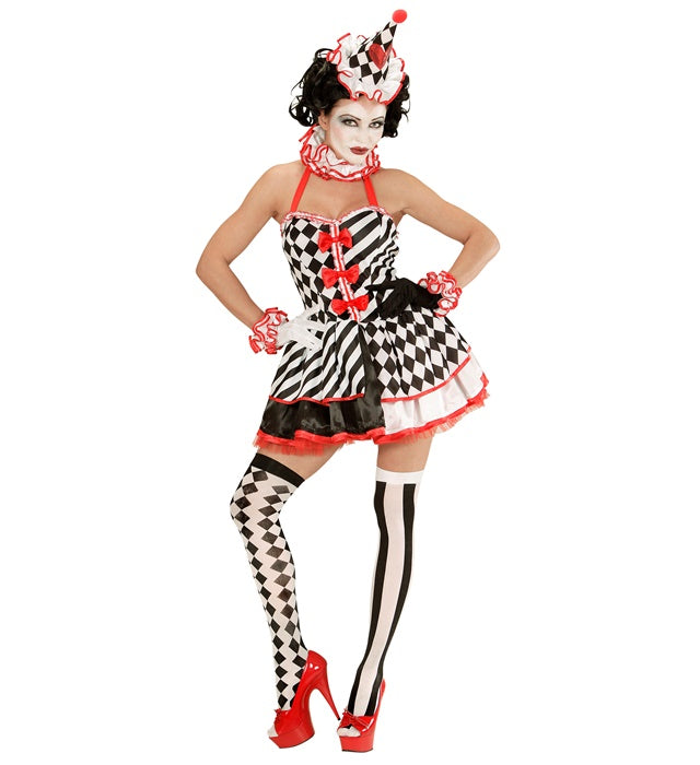 Pierrot Girl Kostüm mit Kleid, Halskrause, Manschetten und Minihut
