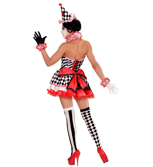 Pierrot Girl Kostüm mit Kleid, Halskrause, Manschetten und Minihut
