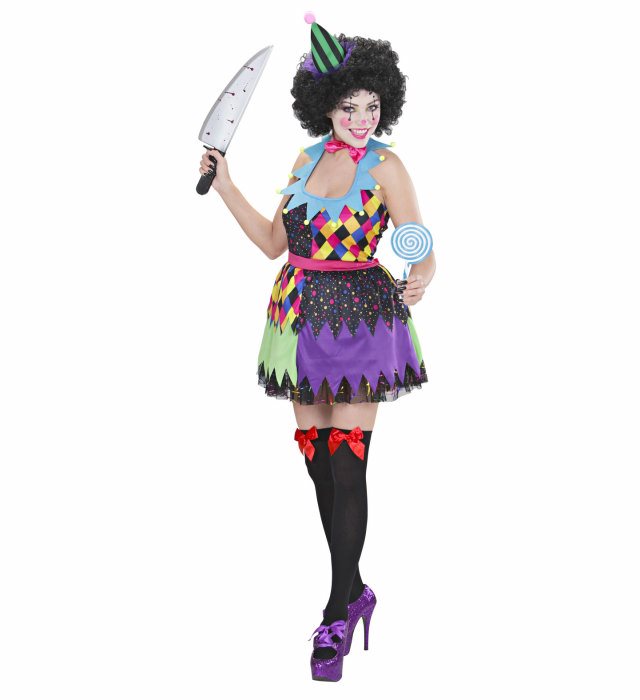 Horror Clown Kostüm mit Kleid, Fliege und Minihut für Fasnacht