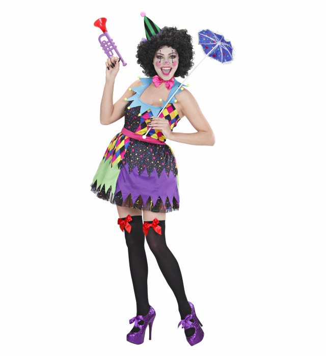 Horror Clown Kostüm mit Kleid, Fliege und Minihut für Fasnacht