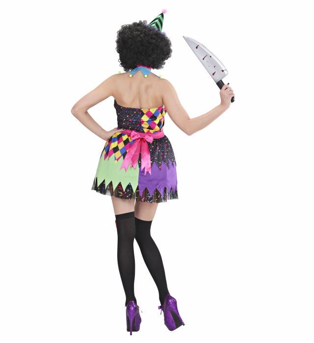 Horror Clown Kostüm mit Kleid, Fliege und Minihut für Fasnacht