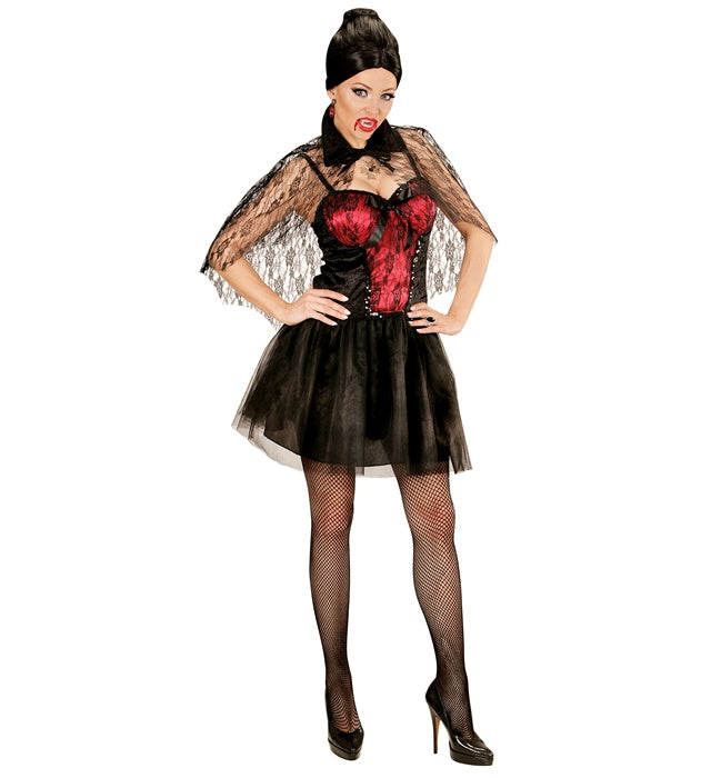 Vampir-Kleid mit Umhang in elegantem Schwarz für Fasnacht und Karneval