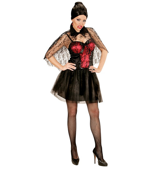 Schwarzes Vampir-Kleid mit Umhang für Fasnacht und Halloween