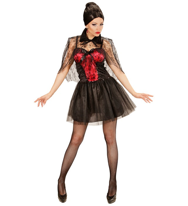 Vampir-Kleid mit Umhang in elegantem Schwarz für Fasnacht und Karneval