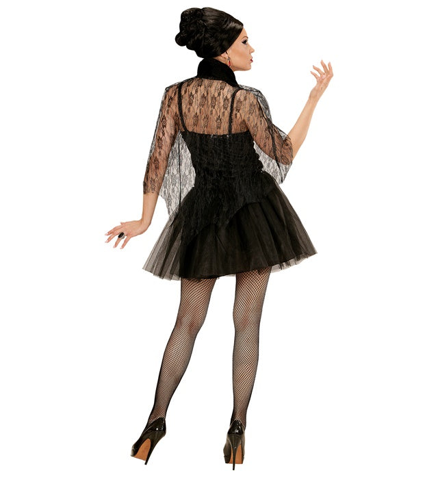 Vampir-Kleid mit Umhang in elegantem Schwarz für Fasnacht und Karneval