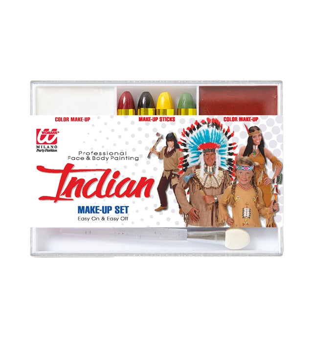 Indianer Fasnacht Make-up Set mit Schminkstiften, weinrotem und weißem Make-up und Pinsel