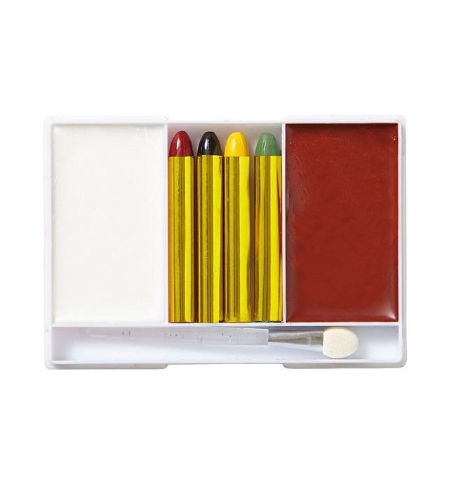 Indianer Fasnacht Make-up Set mit Schminkstiften, weinrotem und weißem Make-up und Pinsel