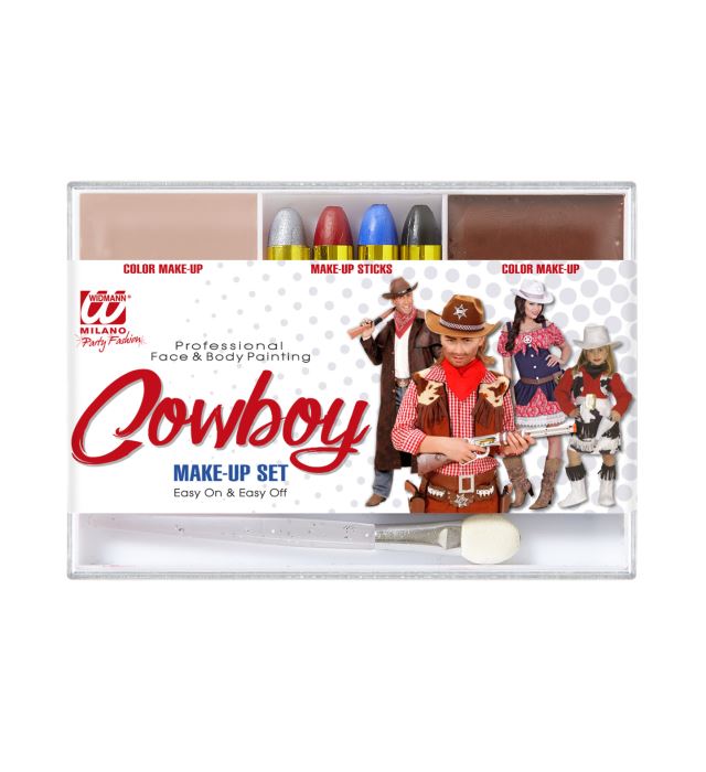 Cowboy Make-up Set mit Schminkstiften und Pinsel für Fasnacht