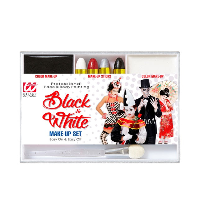Make-up Set Schwarz und Weiss mit Schminkstiften und Pinsel für Fasnacht